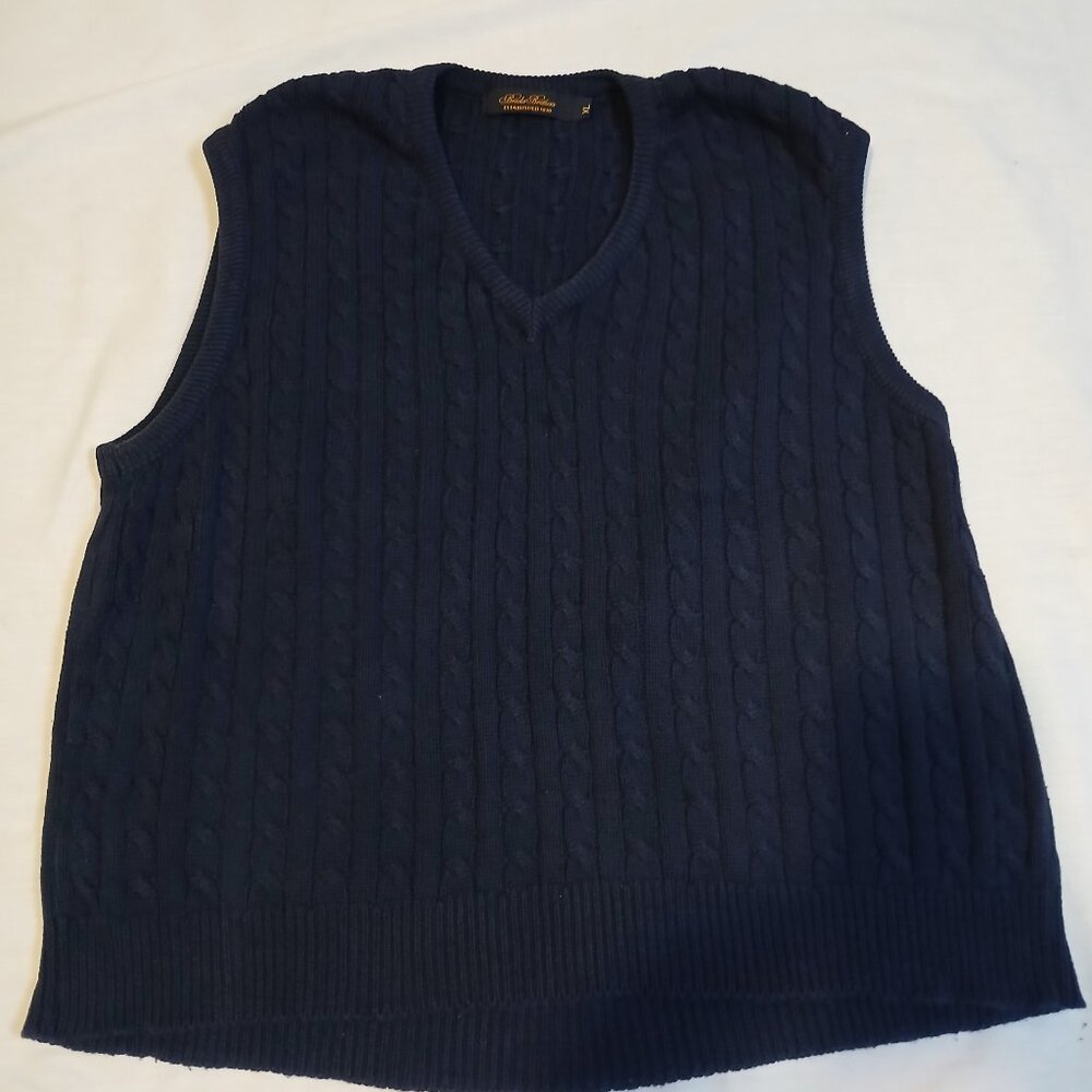 Brooks Brothers Mens XL Navy Blue Cable Knit Vest 100% Cotton
